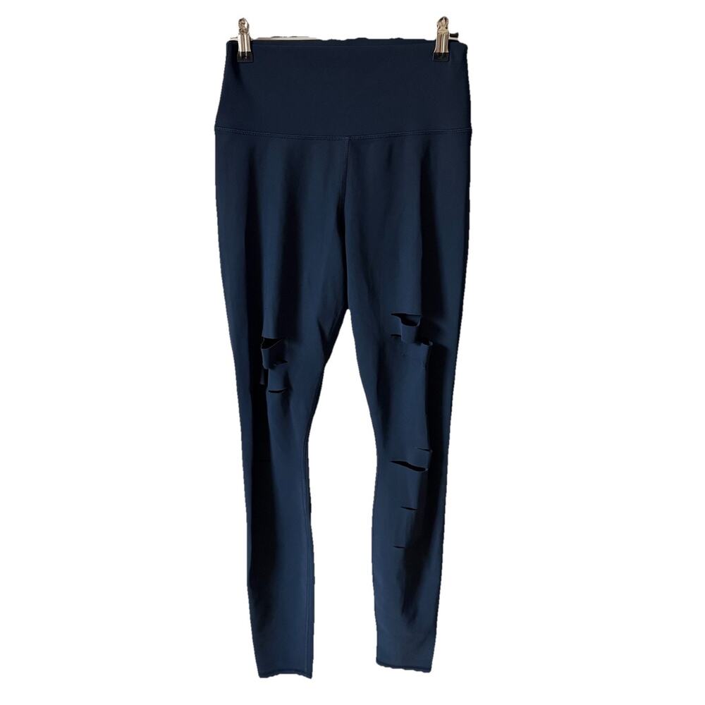 ALO Yoga Womens Medium Leggings Dark Blue Slits Cuts Activewear Workout